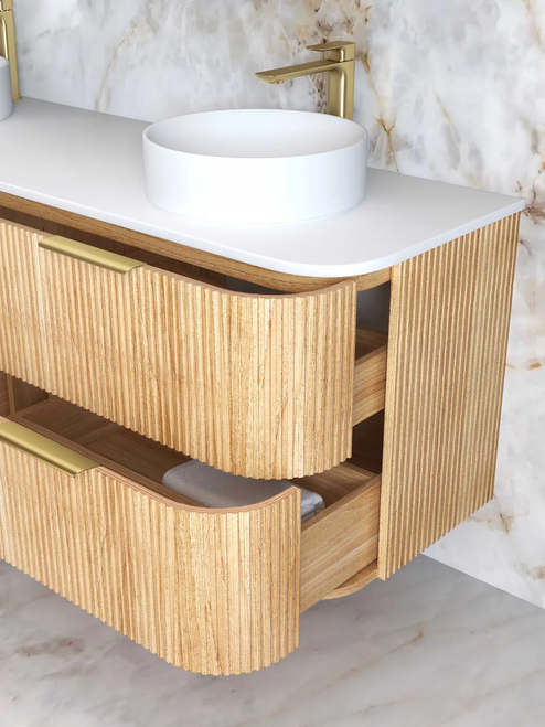 Havana Fluted 1800mm Sable Walnut Wall Hung Curve Vanity