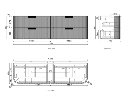 Havana Fluted 1800mm Sable Walnut Wall Hung Curve Vanity