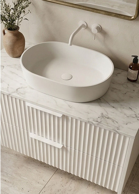 Cove 25 SATIN WHITE Twin Fluted 750 mm Vanity - Optional Stone Bench Top