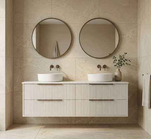 Cove 25 SATIN WHITE Twin Fluted 1500 mm Vanity - Optional Stone Bench Top