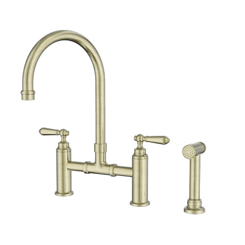 York Bridge Kitchen Set With Hand Spray  Aged Brass