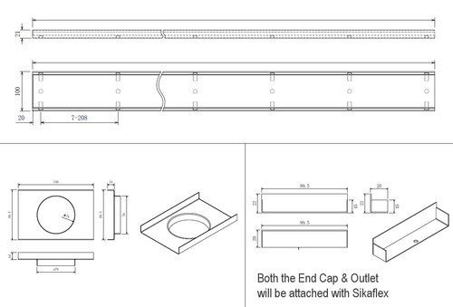 Gun Metal Flexi Custom Grate-304 Stainless Steel Tile In -100mm Wide