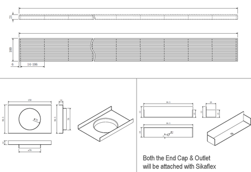 Matt Black Flexi Custom Grate-304 Stainless Steel -100mm Wide