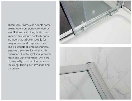 Semi Frameless Corner Double Sliding Door Shower Screen Matt Black 