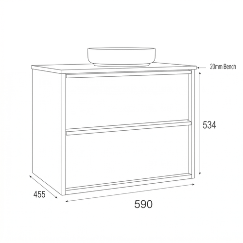 LEVI Wall Hung Vanity 600 mm Push Open with Optional Stone Bench Top - All Drawer