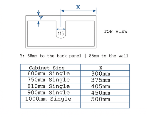 LEVI Wall Hung Vanity 750 mm Push Open with Optional Stone Bench Top - All Drawer