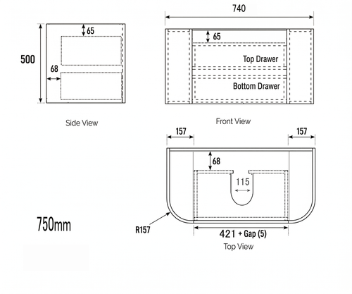 Coogee TWIN Rouned Curve Corner 750 mm Vanity - Optional Stone Bench Top