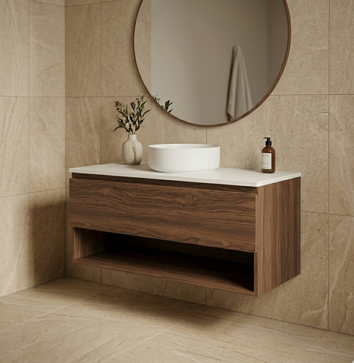 Infinity Short Wall Hung Vanity 610 - 890 mm, Open Shelf - Optional Stone Bench Top