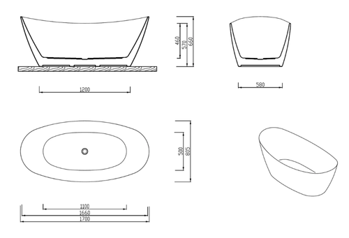 FS11 Slim Lip Free Standing Bath 1500 / 1700MM gloss white