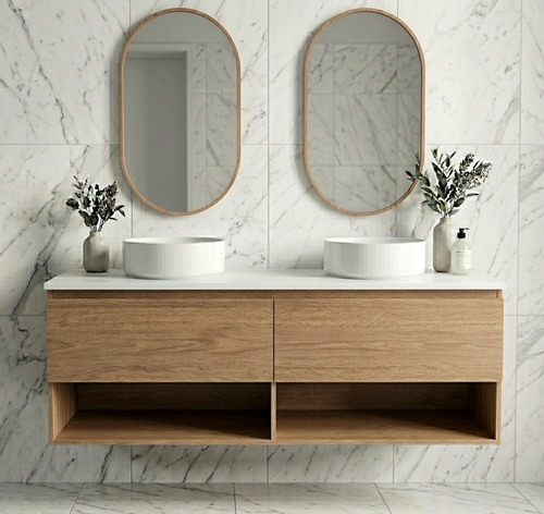 Infinity Short Wall Hung Vanity 1500 mm, Open Shelf - Optional Stone Bench Top
