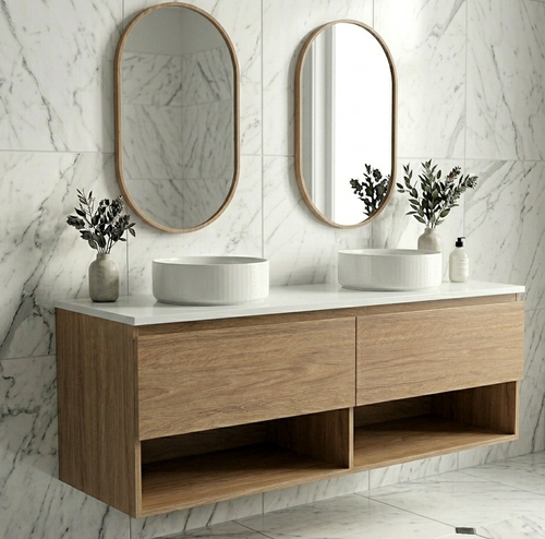 Infinity Short Wall Hung Vanity 1500 mm, Open Shelf - Optional Stone Bench Top