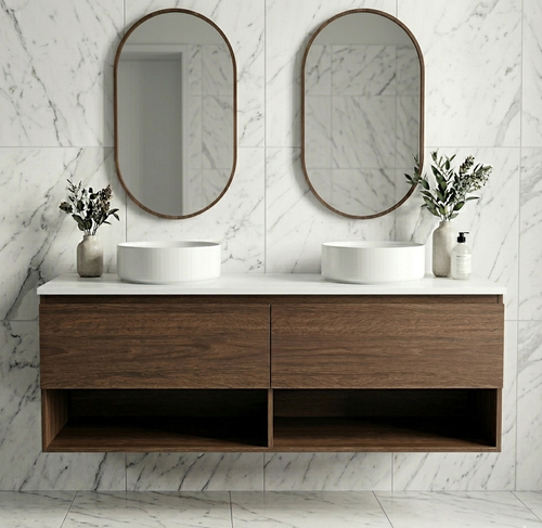 Infinity Short Wall Hung Vanity 1500 mm, Open Shelf - Optional Stone Bench Top