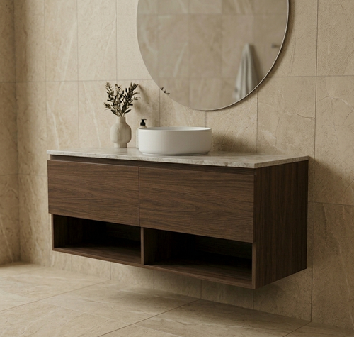 Infinity Short Wall Hung Vanity 910 - 1190 mm, Open Shelf - Optional Stone Bench Top