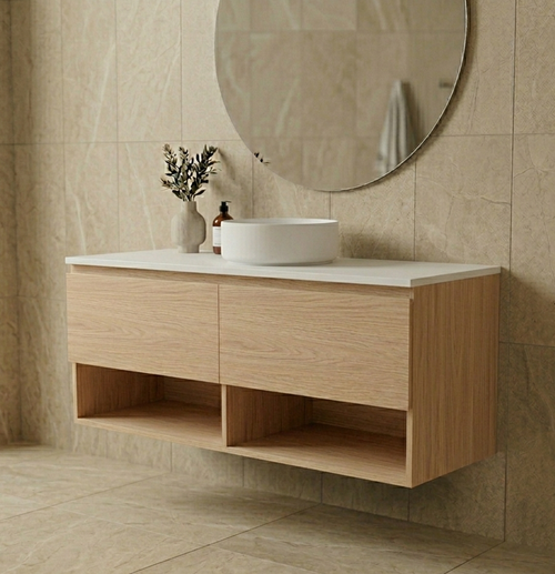 Infinity Short Wall Hung Vanity 910 - 1190 mm, Open Shelf - Optional Stone Bench Top
