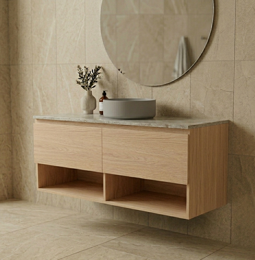 Infinity Short Wall Hung Vanity 910 - 1190 mm, Open Shelf - Optional Stone Bench Top