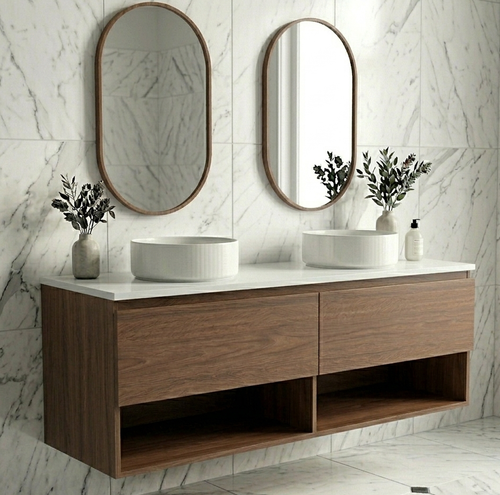 Infinity Short Wall Hung Vanity 1210 - 1490 mm, Open Shelf - Optional Stone Bench Top