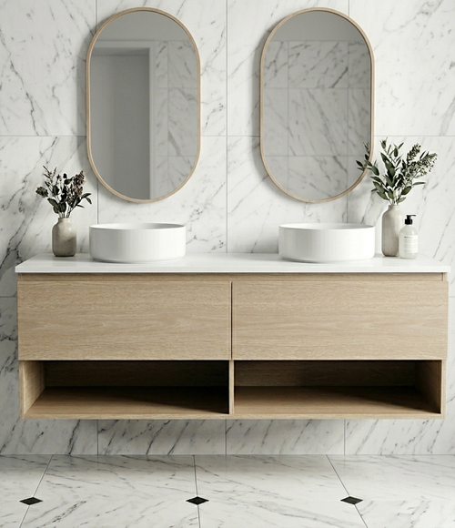 Infinity Short Wall Hung Vanity 1210 - 1490 mm, Open Shelf - Optional Stone Bench Top