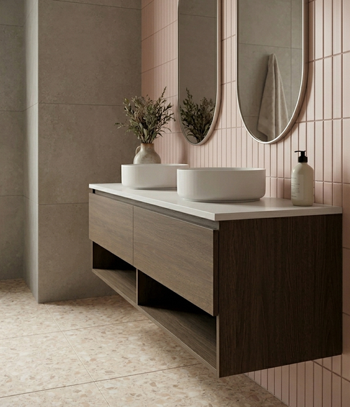 Infinity Short Wall Hung Vanity 1510 - 1790 mm, Open Shelf - Optional Stone Bench Top