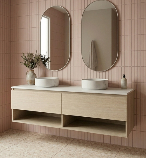 Infinity Short Wall Hung Vanity 1510 - 1790 mm, Open Shelf - Optional Stone Bench Top