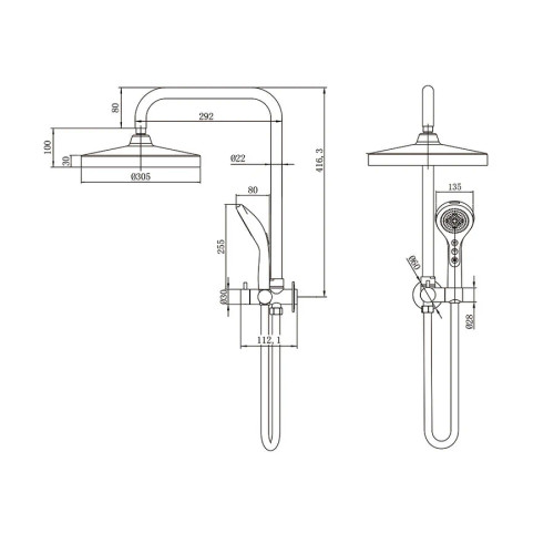 Amoza twin shower.3pk Brushed Copper -300mm Shower Head