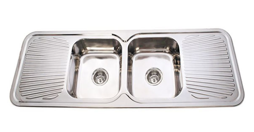 Kitchen Sink double Bowl with Double Drainer Sink Round Corner with One Tap hole 1500(L)MM
