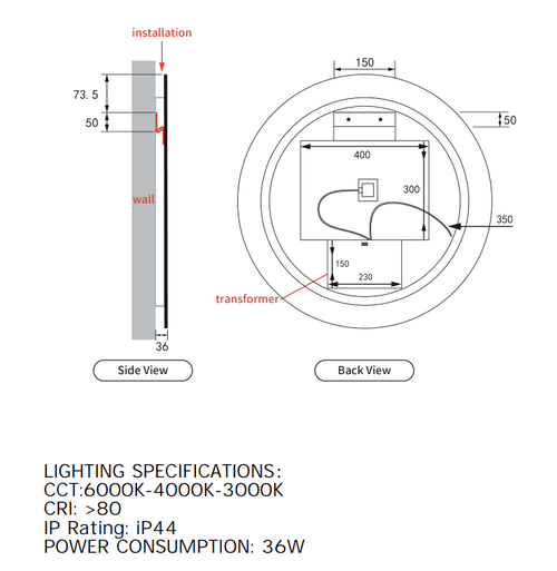 Aulic Windsor Round 700mm Led Mirror -Matte White Framed