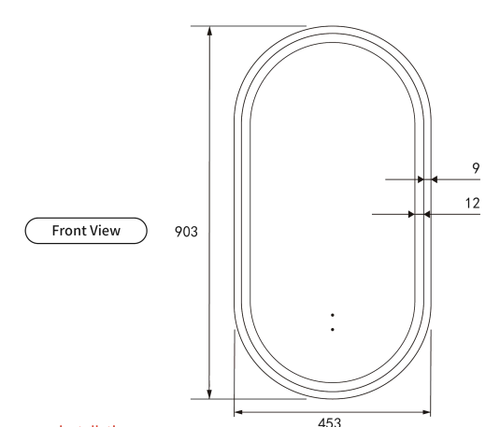Aulic Beau monde oval 450*900mm Led Mirror with - Gun Metal Framed