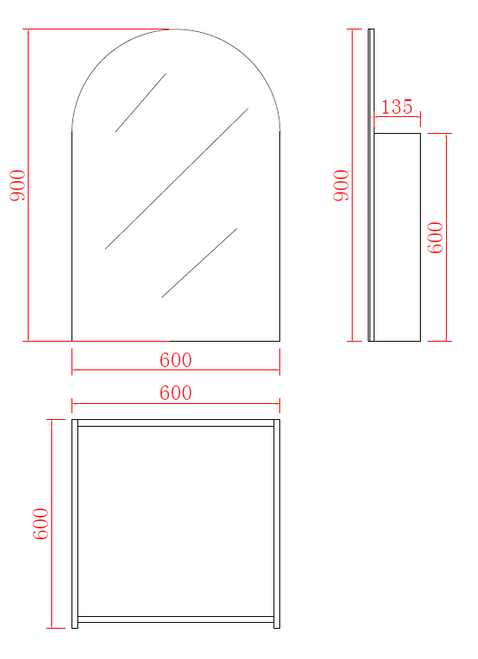 Olivia PVC Shaving Cabinet Single Door with Arch Mirror 600*900*155 Matt white