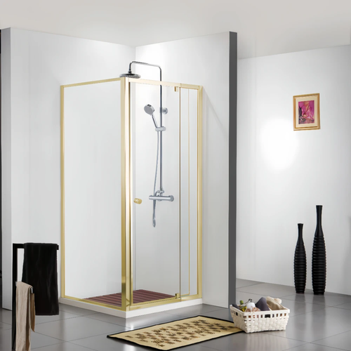 Semi Frameless Pivot Hinged Door Shower Screen - L SHAPE - Brushed Nickel, Light Gold, Gun Metal