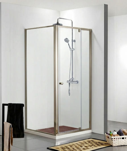 Semi Frameless Pivot Hinged Door Shower Screen - L SHAPE - Brushed Nickel, Light Gold, Gun Metal
