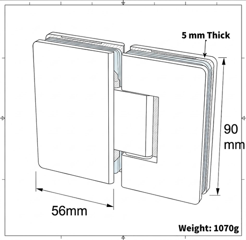 180 Degree Hinge for Frameless Shower Screen - Gun Metal
