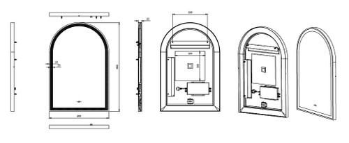 Poseidon Aura Arch Iron Framed Front Lit LED Mirror Matte Black Size: 600(W)*900mm(H)