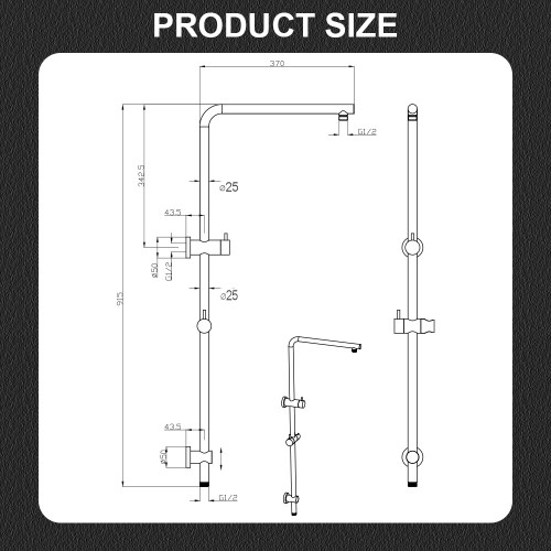 Brushed Bronze/Copper Round Twin Shower Combination - Lollypop No.2 - Back Inlet