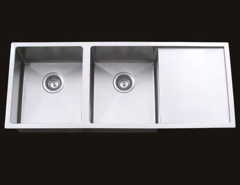 Cube Square Double Sink with Round Corner and Drainer Board 1110x450x225mm