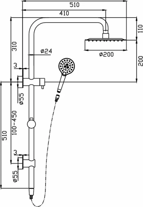 Twin Shower Combination Ideal Shower System With Rail (Rose Gold)   shower head round 200mm*2mm