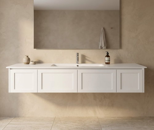 England Hampton White Shaker Wall Mount 1500 mm Vanity  - Optional Stone Bench