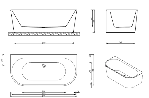 Fluted  Back To Wall Oval Free Standing Bath Gloss White  （ off set waste ） 