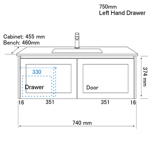 England Hampton White Shaker Wall Mount 750 mm Vanity  - Optional Stone Bench