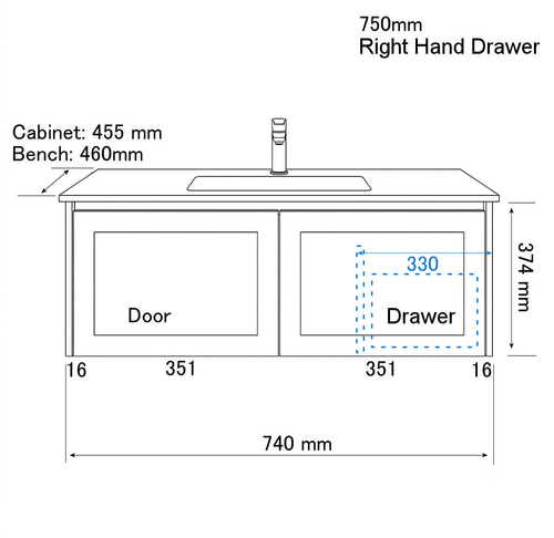 England Hampton White Shaker Wall Mount 750 mm Vanity  - Optional Stone Bench