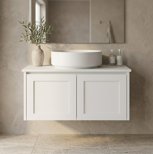 England Hampton White Shaker Wall Mount 900 mm Vanity  - Optional Stone Bench