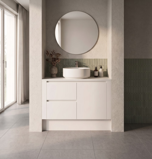 Wall to Wall Vanity 1020  mm to 1080 mm Evolution Tall - Satin White -  Optional Benchtop
