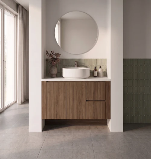 Wall to Wall Vanity 1190 mm to 1310 mm Evolution Tall - TimberGrain -  Optional Benchtop