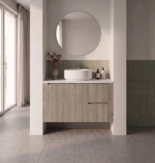 Wall to Wall Vanity 1320 mm to 1480 mm Evolution Tall - TimberGrain -  Optional Benchtop