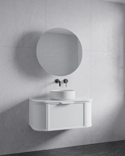 Satin White Seaford 1200mm Curved Wall-Hung Vanity | All-Drawer & Optional Stone Top