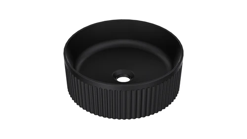 370mm Round Above Counter Fluted Basin - Matt Black 