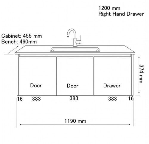 Cottage V-Groove White Shaker Wall Mount 1200 mm Vanity - Optional Stone Bench