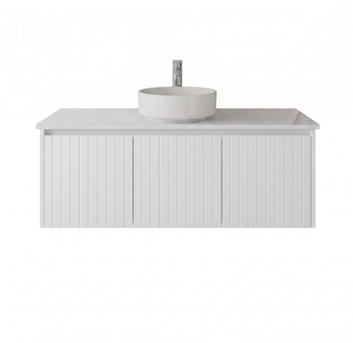 Cottage V-Groove White Shaker Wall Mount 1200 mm Vanity - Optional Stone Bench