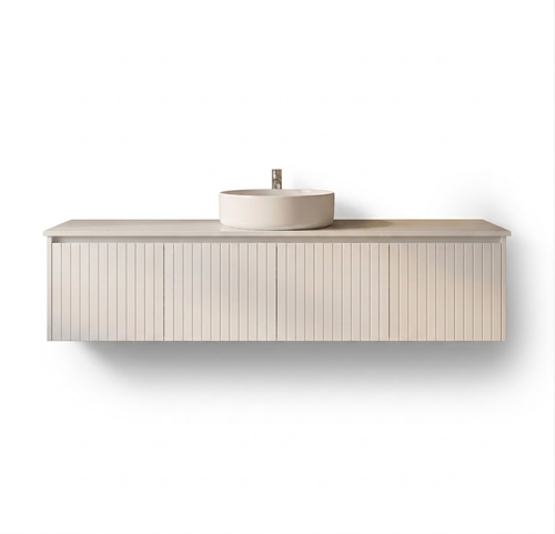 Cottage V-Groove White Shaker Wall Mount 1500 mm Vanity - Optional Stone Bench