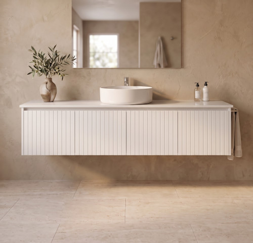  Cottage V-Groove White Shaker Wall Mount 1800 mm Vanity - Optional Stone Bench