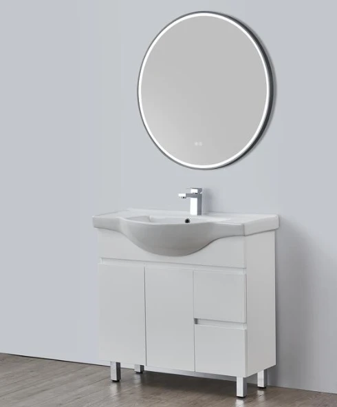 NDL900 Semi Recessed Basin Matt White Polyurethane Cabinet